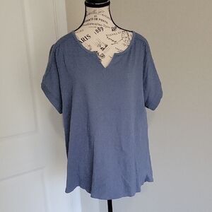 Cuddl Duds Notch-Neck Short Sleeve Tunic in Dusty Blue